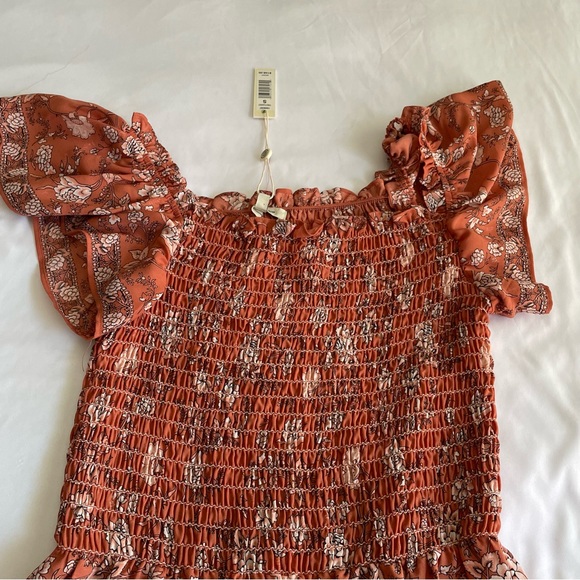 New Max Studio Paisley Flutter Sleeve Maxi Dress, Terracota Rosa Toile, Sz Small - Picture 15 of 15